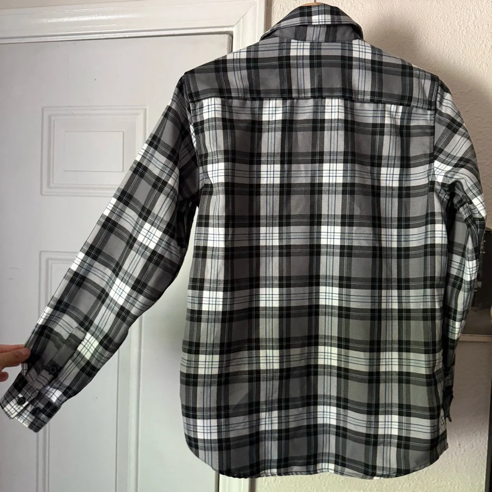 DIXXON grey white boys youth plaid long sleeve button up‎ shirt